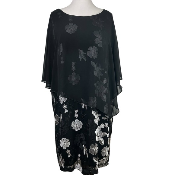 CONNECTED New Cocktail DRESS 24W Plus Black Lace Floral Sheer Embroidered Witchy - Picture 2 of 16